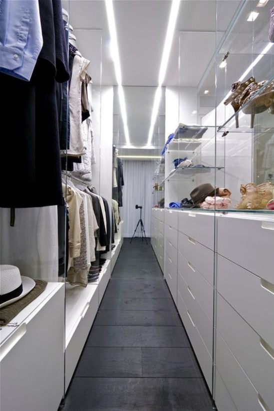 long and narrow walk-in closet