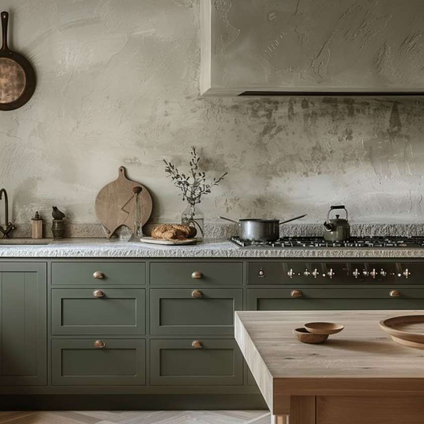 Green shabby chic kitchen