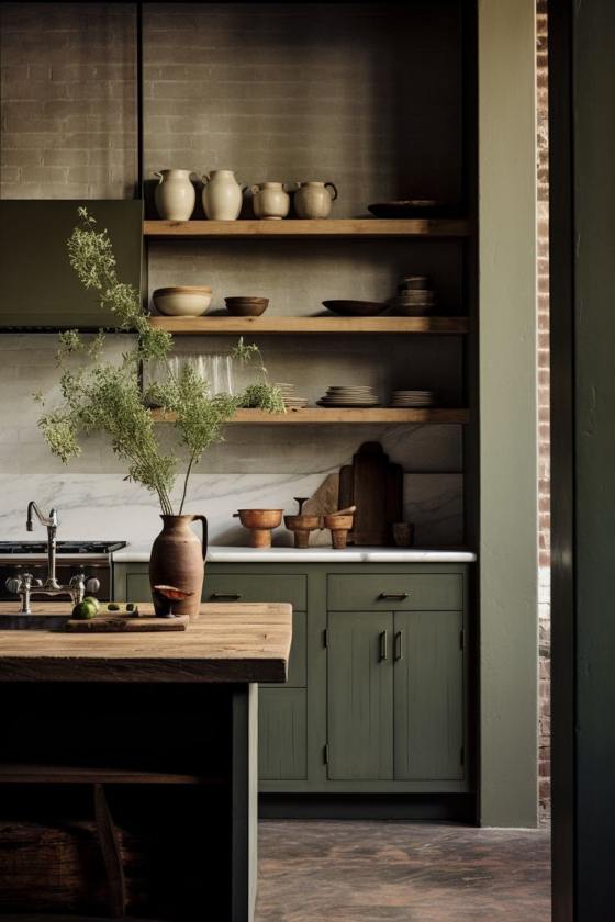 Green shabby chic kitchen